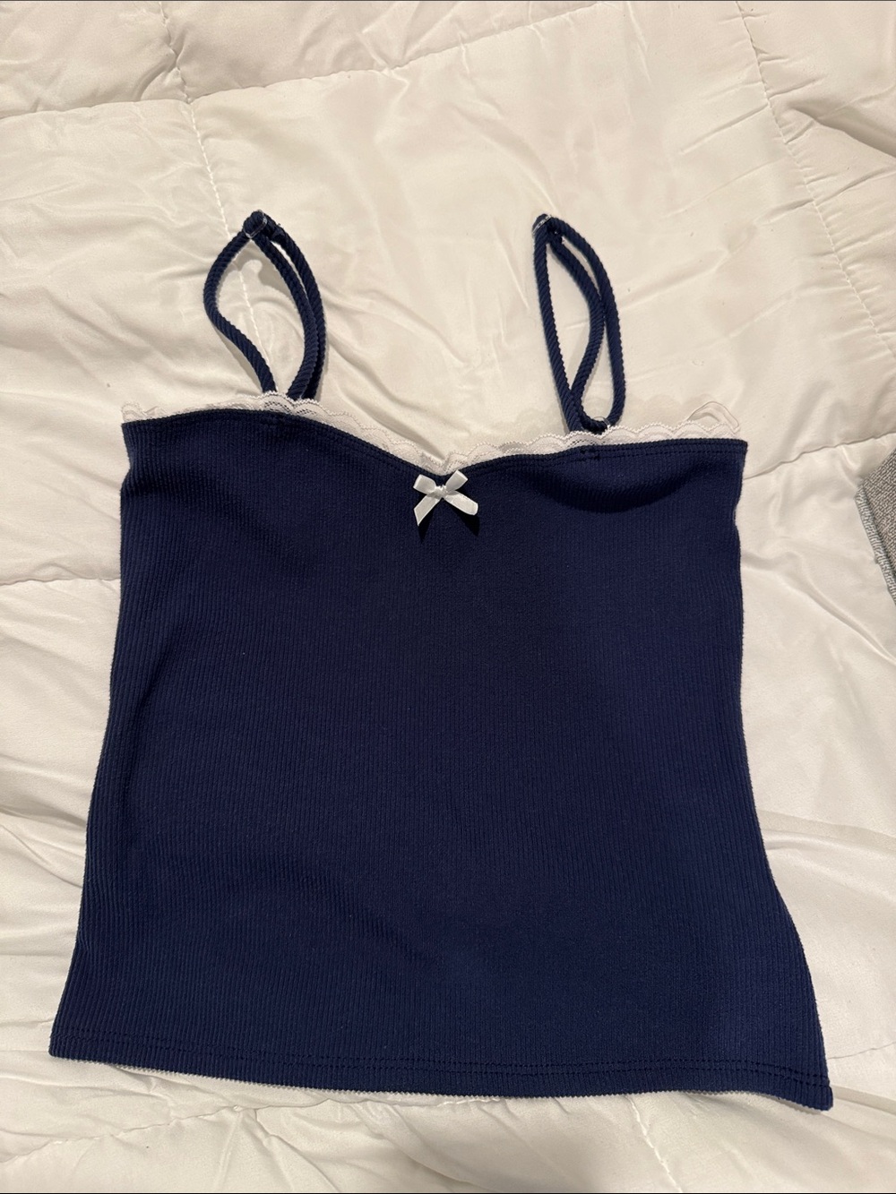 Navy Lace-Trim Camisole Tank Top - Women